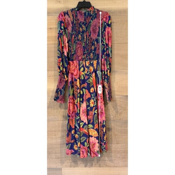 FARM Rio Macaw Bloom Floral Smocked Mock Neck Juliet Sleeve Dress size M - Picture 8 of 11